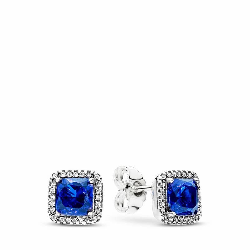 Pandora Timeless Elegance Stud Earrings Ireland - Sterling Silver/Blue/Mixed Stones/Cubic Zirconia -